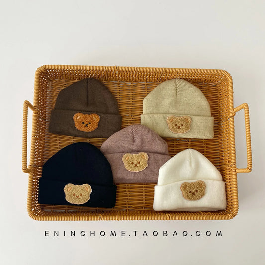 Baby Cute Bear Embroidery Beanie Winter Soft Warm Caps Infant Toddler Knitted Hat for Boys Girls Children Pullover Caps 0-2Y