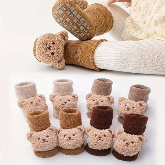 2025New Cute Cartoon Bear Baby Socks For Boys Girls Winter Soft Cotton Anti Slip Solid Newborn Toddler Sock Kids Thicken SockS