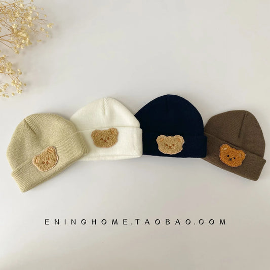 Baby Cute Bear Embroidery Beanie Winter Soft Warm Caps Infant Toddler Knitted Hat for Boys Girls Children Pullover Caps 0-2Y