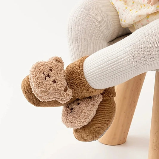 2025New Cute Cartoon Bear Baby Socks For Boys Girls Winter Soft Cotton Anti Slip Solid Newborn Toddler Sock Kids Thicken SockS